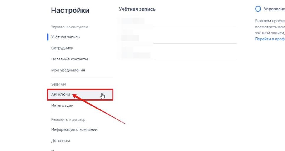 Раздел Seller API в настройках кабинета Ozon